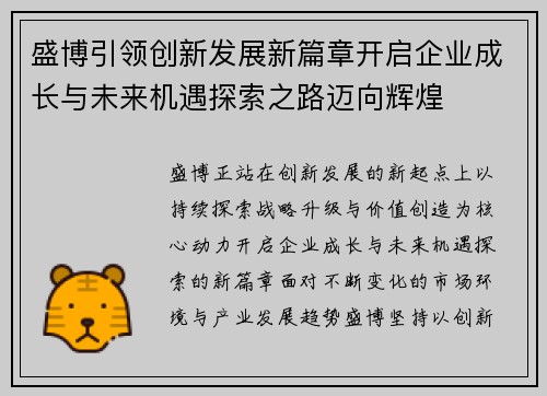 盛博引领创新发展新篇章开启企业成长与未来机遇探索之路迈向辉煌